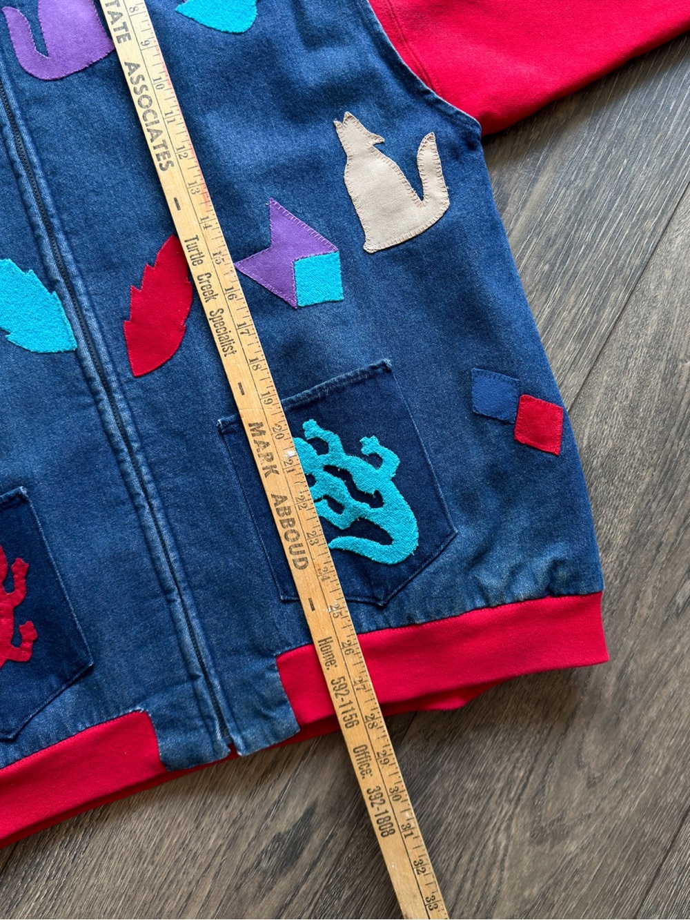 Women’s XL Denim Applique Sweatshirt Jacket Southwest Aztec Full Zip Vintage 90s - Picture 8 of 9